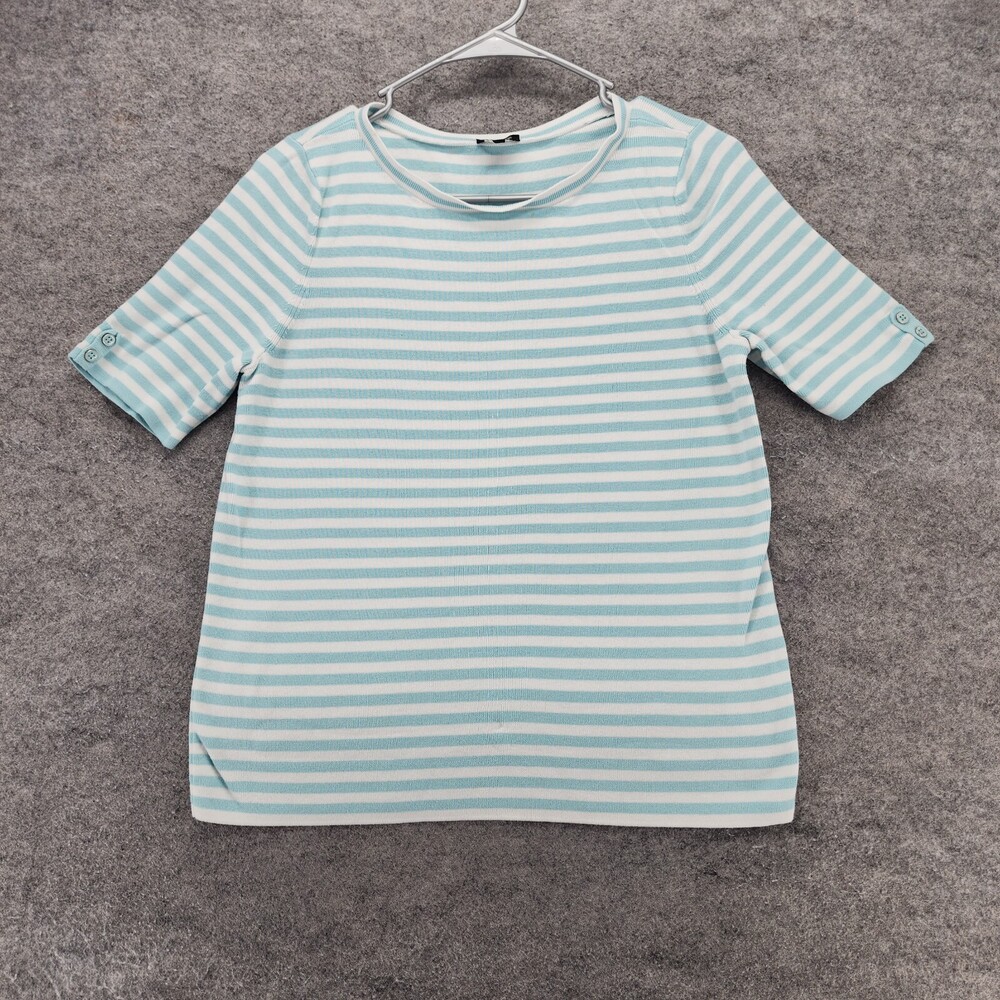 Talbots Shirt Womens Large Petite Short Sleeve Blue White Striped